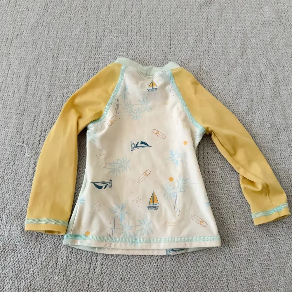 Dot Dot Smile Yellow + Blue Sailboat Palm Tree Rashguard - 12 to 24 Months